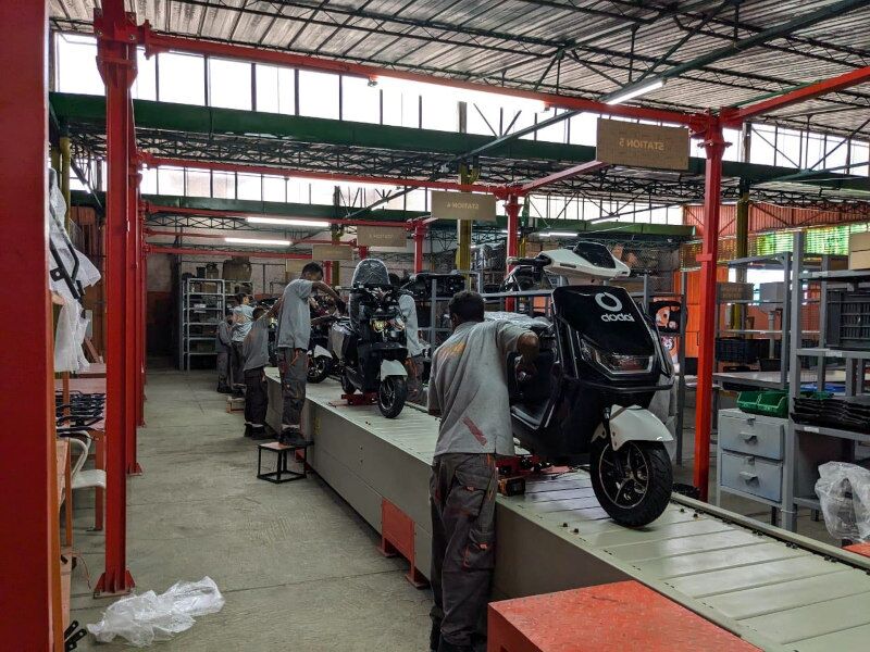 Dodai motorcycles on the assembly line.